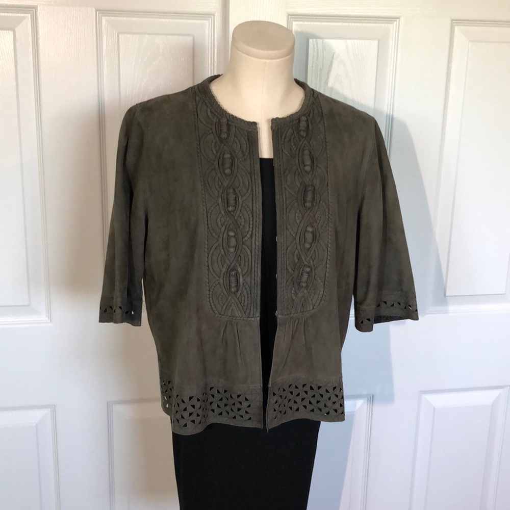 Olive green suede short sleeve jacket